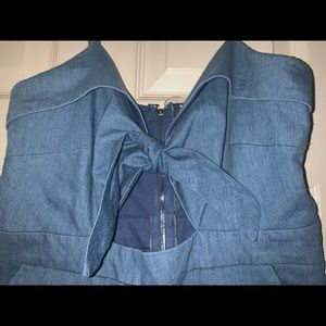 Jean Jumpsuit with Self-tie Top and Zipper Back